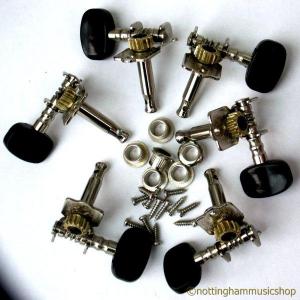 6 GUITAR OR UKULELE MACHINE HEAD BLACK BUTTON